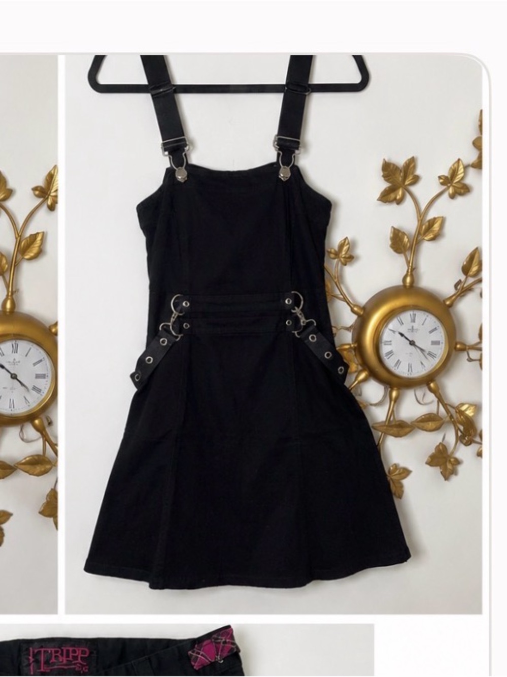 Black Size Small Suspender Pinafore Dress with Buckle Details OverAlls